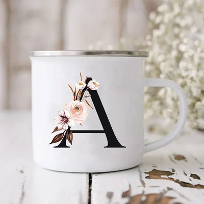 Initial Letter Print Mugs Enamel Creative Coffee Cups Drinks Wine Juice Milk Cup Vintage Home Office Handle Drinkware Best Gifts
