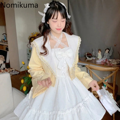 2025 Vestidos De Mujer Cute Summer Dresses for Women Lolita Style Japanese Sweet Robe Femme Bandage Bow Ruffles White Dress