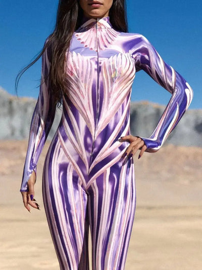 Women Sexy Tight Jumpsuit Holiday New Year Party Cosplay Costume Christmas Shows Bodysuit Performance Zentai Front Zipper