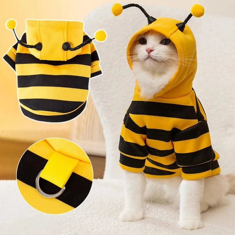 Funny Pet Cat Clothes Hooded Stripe Cat Hoodies for Cats Kitten, Easter Halloween Dress Up Party Outfit Bee Costumes for Cats