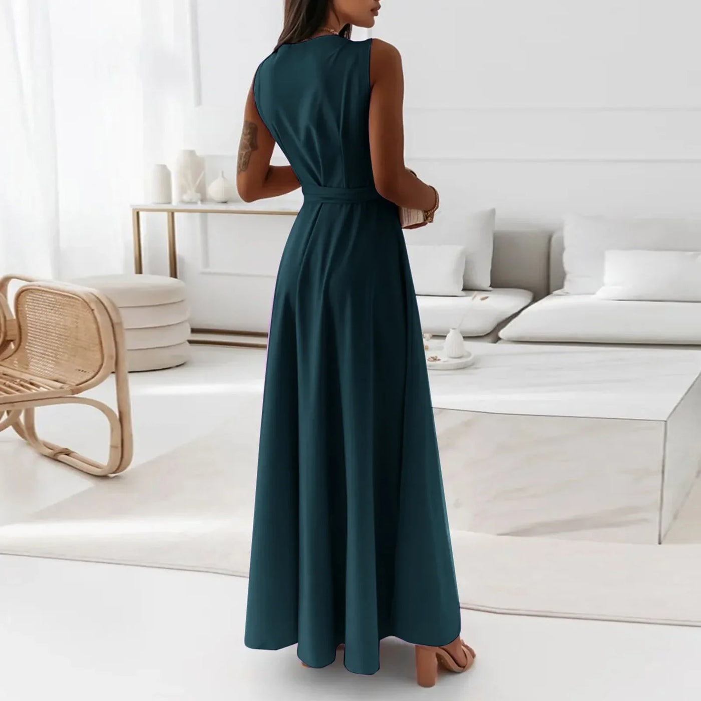 Women's Elegant Solid long dresses Casual Sleeveless High Waist Sexy Evening Formal dresses Fit And Flare Dresses For Women