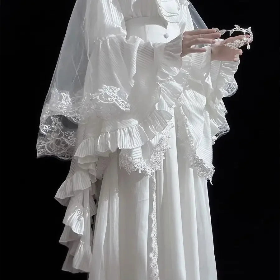 Japanese Y2k Lolita Blouse Women Ruffle Sleeve Harajuku Tops Sweet Gothic Aesthetic Vintage Cosplay Shirts Blusas Mujer De Moda