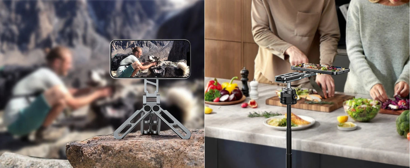 Magnetic Phone Holder Magsafe Tripod with Arca-Swiss Cold Shoe for Phone Vlog Foldable Desktop Phone Mount for Travel