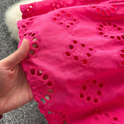 French Vintage Hollow Out Embroidery Butterfly Bow Bandage Slip Dress A-line Chic Casual Beach Vacation Women Summer Dresses