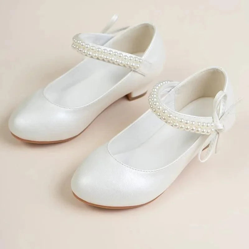 Pearl Crystal Princess Leather Shoes| High Heel Shoes For Kids, Girls, Teen Party | Wedding | Formal Sandals