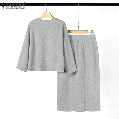 Stylish Women Tracksuits Spring 2pcs Outfits Solid Work Matching Sets 2025 ZANZEA Casual Long Sleeve Blouse Dress Suits Oversize