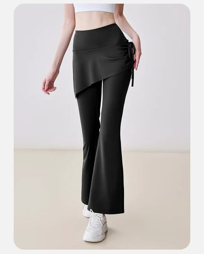 New Flared Culottes for Women Fake Two Micro-flared Pants Wrinkle High Waist Lift Hip Yoga Pants Slim-fit Elastic Waist Rope