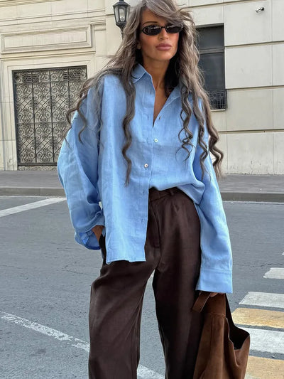 Fashion Loose Blouses Spring Urban Women's Linen Shirt Long Sleeve Turn Down Collar Top Vintage Cotton Linen Shirts for Women