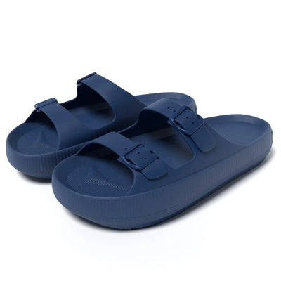 Women's Slippers Fashion Thick Sole Double Buckle Sandals Men Pool Beach Garden Quick Dry Open Toe Indoor Outdoor Shoes