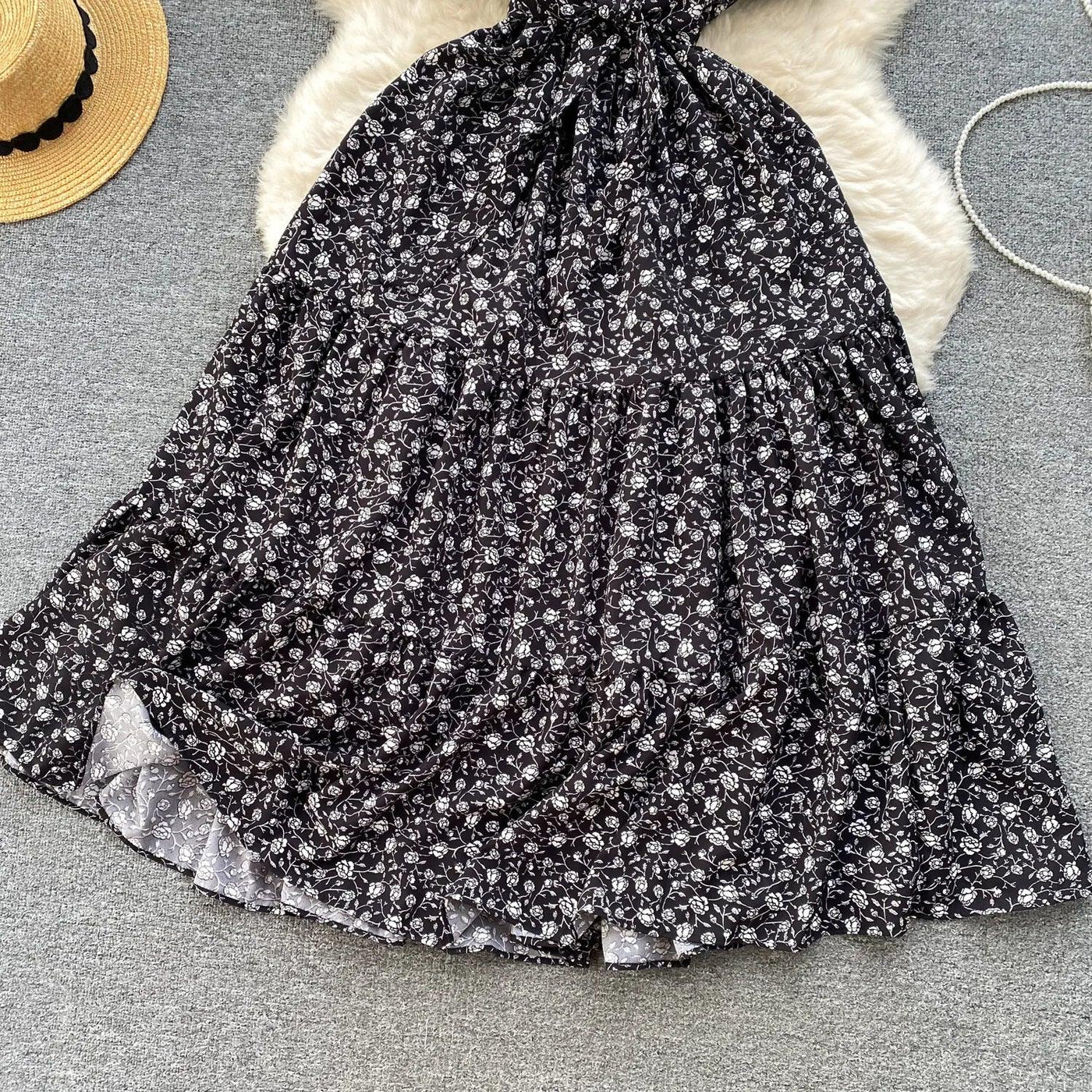 French Chic Dress Beach Style Floral Print Dresses Female V-Neck New Summer Ruffles A-Line Vestidos Women Clothes