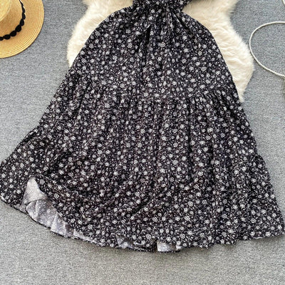 French Chic Dress Beach Style Floral Print Dresses Female V-Neck New Summer Ruffles A-Line Vestidos Women Clothes