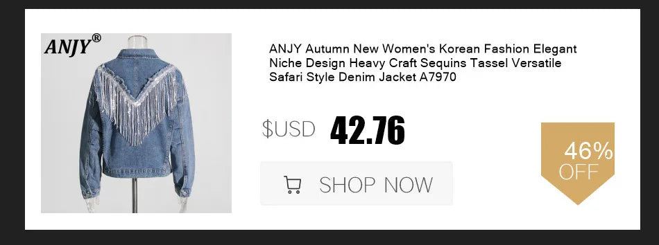 ANJY Autumn New Women Chic Two-Piece Set Studded Diamonds Streetwear Denim Shirt Drawstring Straight Elegant Casual Pants  A9654