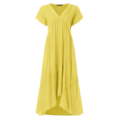 Bohemian Summer Dress for Women V Neck Vestidos Ladies Streetwear Solid Ruffle Dresses Asymmetrical Loose Robe Women Clothing