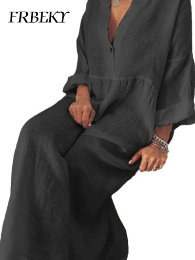Women's Summer Dress New Long-sleeved V-neck Big Swing Dress Women Dresses for Women 2024 Casual Commuter Office Lady Vestidos
