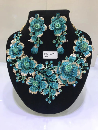 Women Luxury Necklaces Set Wedding Delicate Fashion Jewelery Set Crystal Rhinestone Earrings Jewelry Sets
