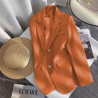 Women's Double Breasted Blazer Chic Office Lady Vintage Coat Fashion Notched Collar Long Sleeve Ladies Outerwear Stylish Tops