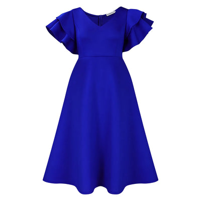 Elegant Party Dresses for Women V Neck Ruffles Sleeve High Waisted A Line Mid Calf Luxury Birthday Dinner Vestidos Mujer Dress