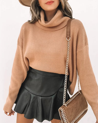 Women Ruffle High Elastic Waist PU Leather Skirts Summer Lady Irregular Clubwear Vestidos LDY-WW5529