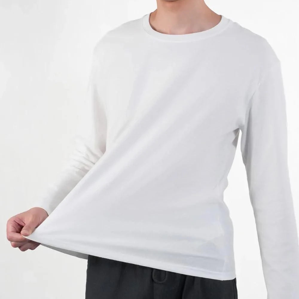 Men's Casual Round Neck Cotton Moisture Wicking Long Sleeve T Shirts | Tees | Tanks | White, Black Undershirts Loose Fit