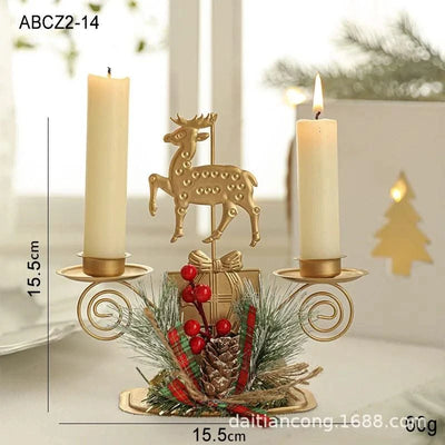 Christmas Golden Wrought Iron Candlestick Elk Snowflake Xmas Tree Candle Holder New Year Merry Xmas Table Decoration Home Items