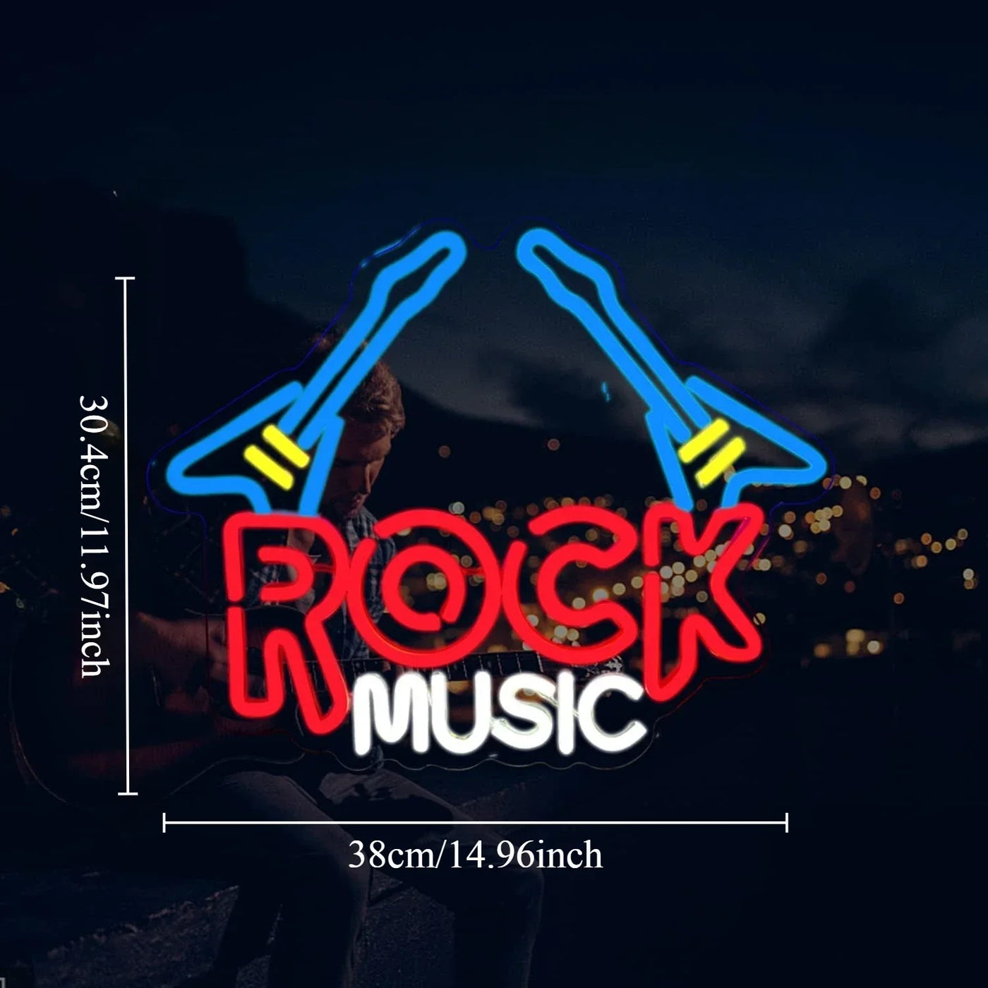 Rock Music Neon Sign Music LED Neon Sign Rock Music for Guitar Shape Neon Bedroom Kids Room Music Studio Bar Club Music Party