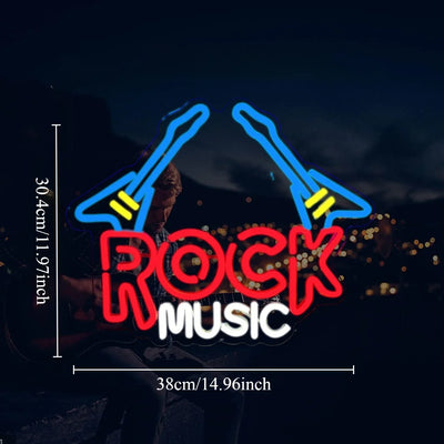 Rock Music Neon Sign Music LED Neon Sign Rock Music for Guitar Shape Neon Bedroom Kids Room Music Studio Bar Club Music Party