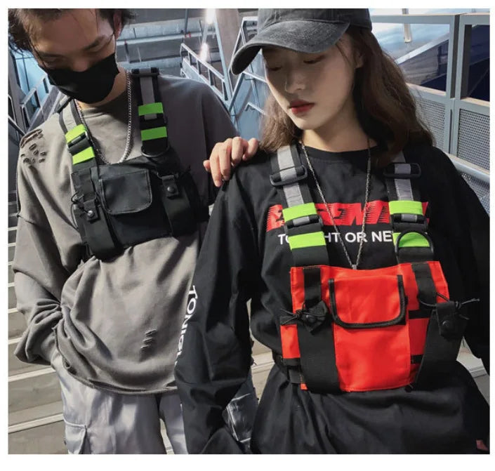 Multi-pocket Vest Bag for Men, Reflective Chest Bags, outdoor sport backpack сумка мужская bolso hombre bag for men mochilas 가방