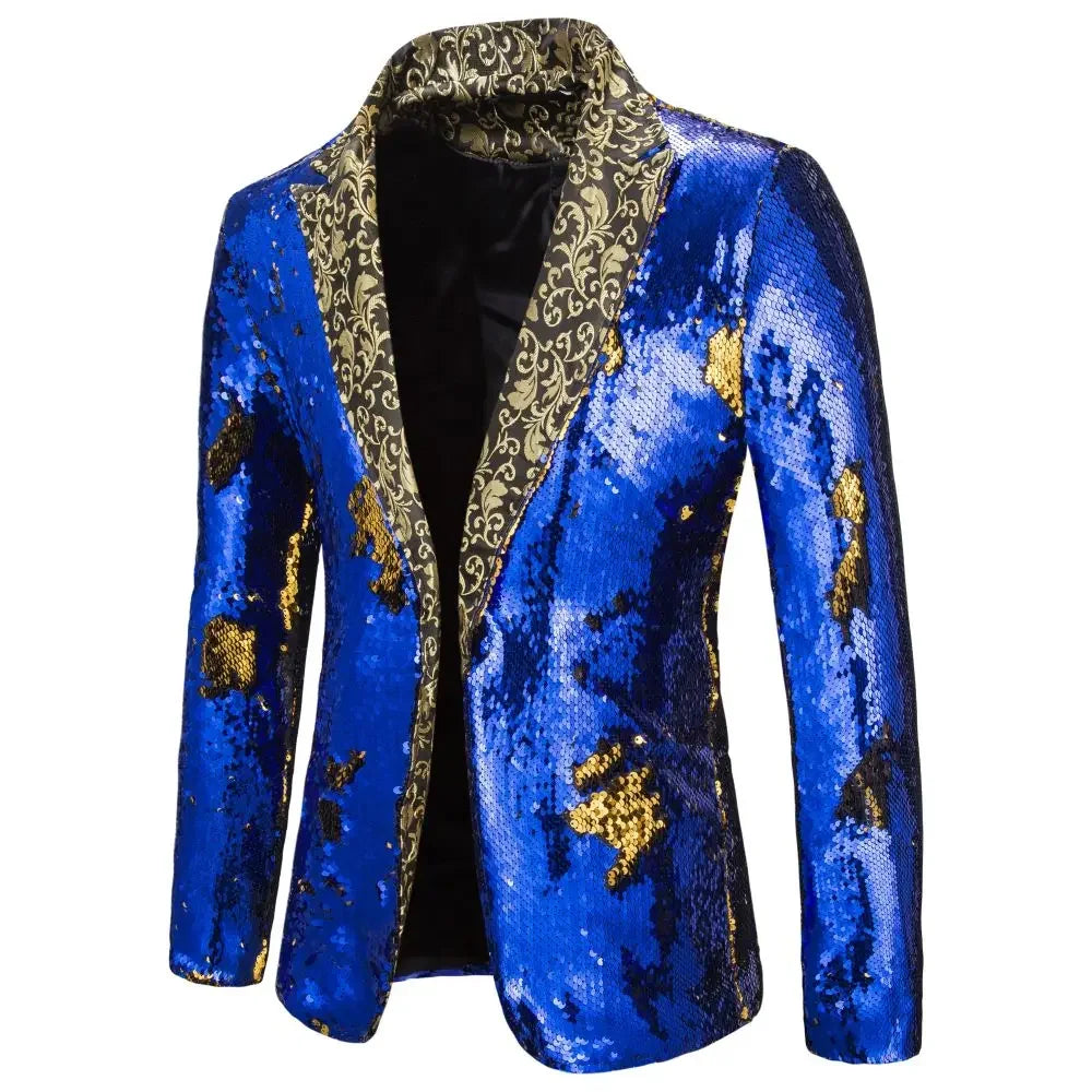 Men's Suit Shiny two-tone sequin shawl Collar suit Men's Wedding Groom Singer Dance Sequin Suit Jacket DJ Club Stage Men's suit