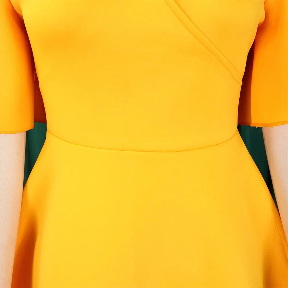 Elegant Party Dresses for Women V Neck Ruffles Sleeve High Waisted Pleated Mid Calf Luxury Birthday Dinner Vestidos Mujer Dress