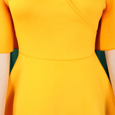 Elegant Party Dresses for Women V Neck Ruffles Sleeve High Waisted Pleated Mid Calf Luxury Birthday Dinner Vestidos Mujer Dress