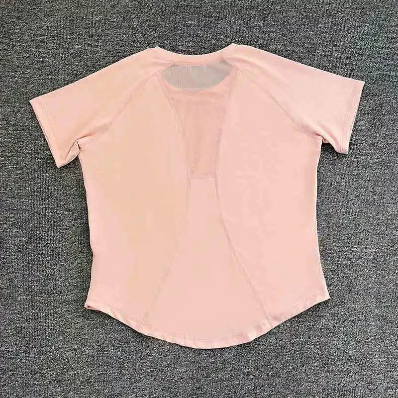 Women's sports T-shirt for running and yoga, loose mesh breathable outdoor cover-up, quick-drying thin fitness short-sleeved top