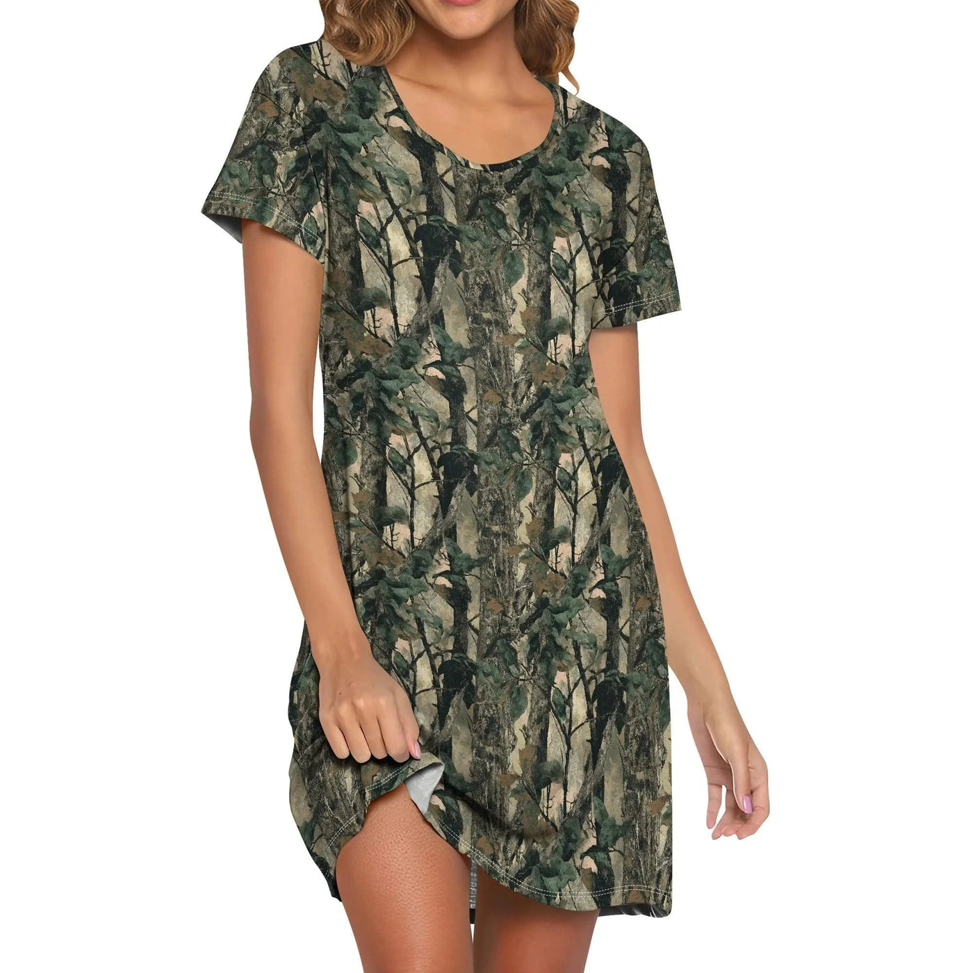 Women's Camo Print T-Shirt Dress Hunting Forest Graphic Casual Outdoor Tunic Fall Style S-3XL