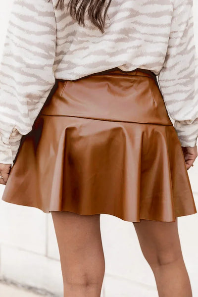 Women Ruffle High Elastic Waist PU Leather Skirts Summer Lady Irregular Clubwear Vestidos LDY-WW5529