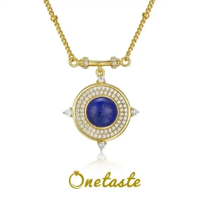 Classic Lapis Lazuli 925 Silver Gold Plated Pendant Necklace Natural  Zircon Stone Chic Choker Necklace Gift