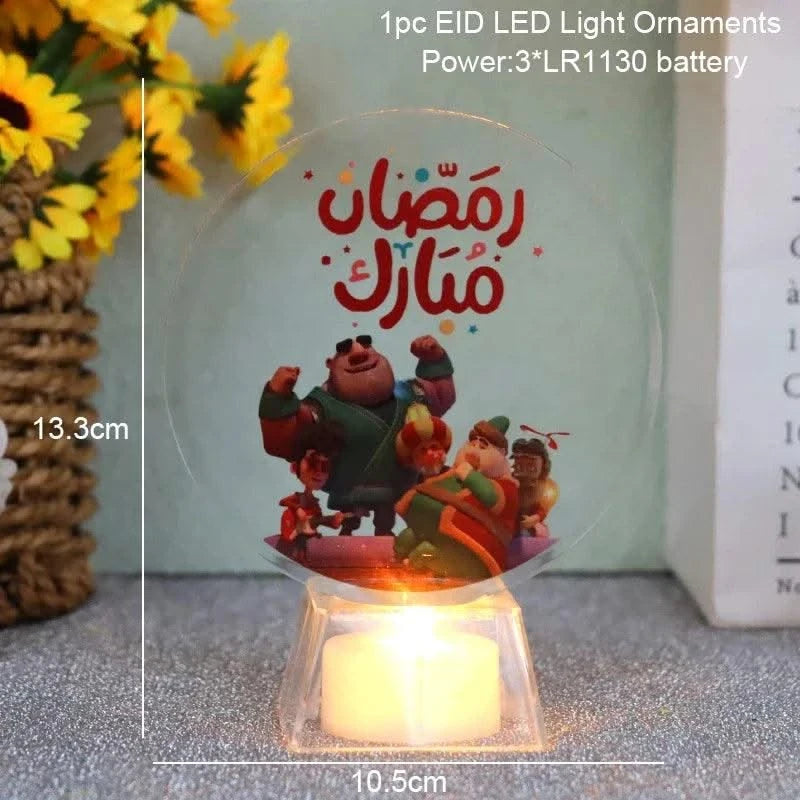 Muslim Ramadan Festival  Decorative Lamp Cartoon Pattern Acrylic LED Candle Night Light for Home Bedroom Atmosphere Decor