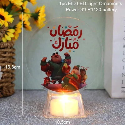 Muslim Ramadan Festival  Decorative Lamp Cartoon Pattern Acrylic LED Candle Night Light for Home Bedroom Atmosphere Decor