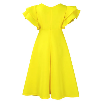 Elegant Party Dresses for Women V Neck Ruffles Sleeve High Waisted A Line Mid Calf Luxury Birthday Dinner Vestidos Mujer Dress