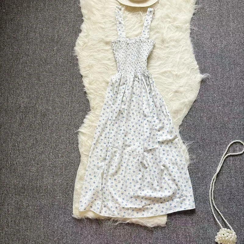Summer Chiffon Camisole Sleeveless Dress Women Midi Dresses Fashion Elastic Waist Casual Spaghetti Strap Dresses Vestidos Girls