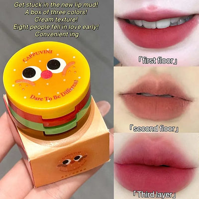 Cappuvini Butter Hamburger Lip Mud Matte Soft Mist Cute Hamburger Whitening Makeup Lipstick Valentine's Day
