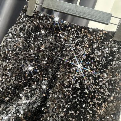 2025 New Summer Spring New Full Sequined Shiny Casual Shorts Heavy Zipper Nightclub Socialite Short Shorts Hot Pants for Women - Elanique
