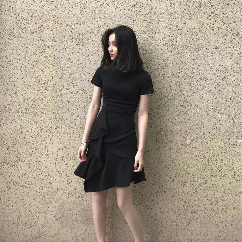 Midi Ruffle Women's Dress Soft Black Female Dresses Harajuku Elegant and Beautiful on Sale Clearance New in Clothing Hot Retro X