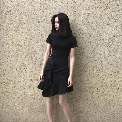 Midi Ruffle Women's Dress Soft Black Female Dresses Harajuku Elegant and Beautiful on Sale Clearance New in Clothing Hot Retro X