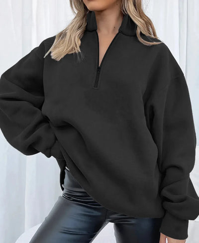 Women Sweatshirts Turn Down Collar Zipper Pullovers Long Sleeve Spliced Thick Warm Sweatshirt Outwear Autumn Winter 2024