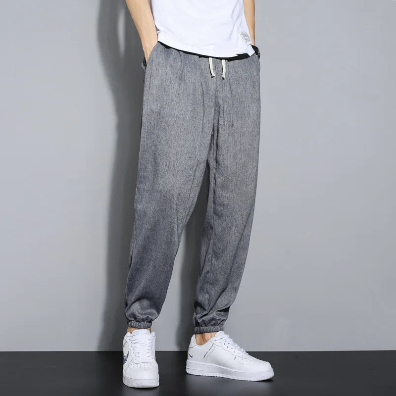 Men's Cotton and Linen Trousers Harem Pants Cuffed Fashion Trousers Linen Slim Pants Beach Pants Joggers Streetwear Loose Pants