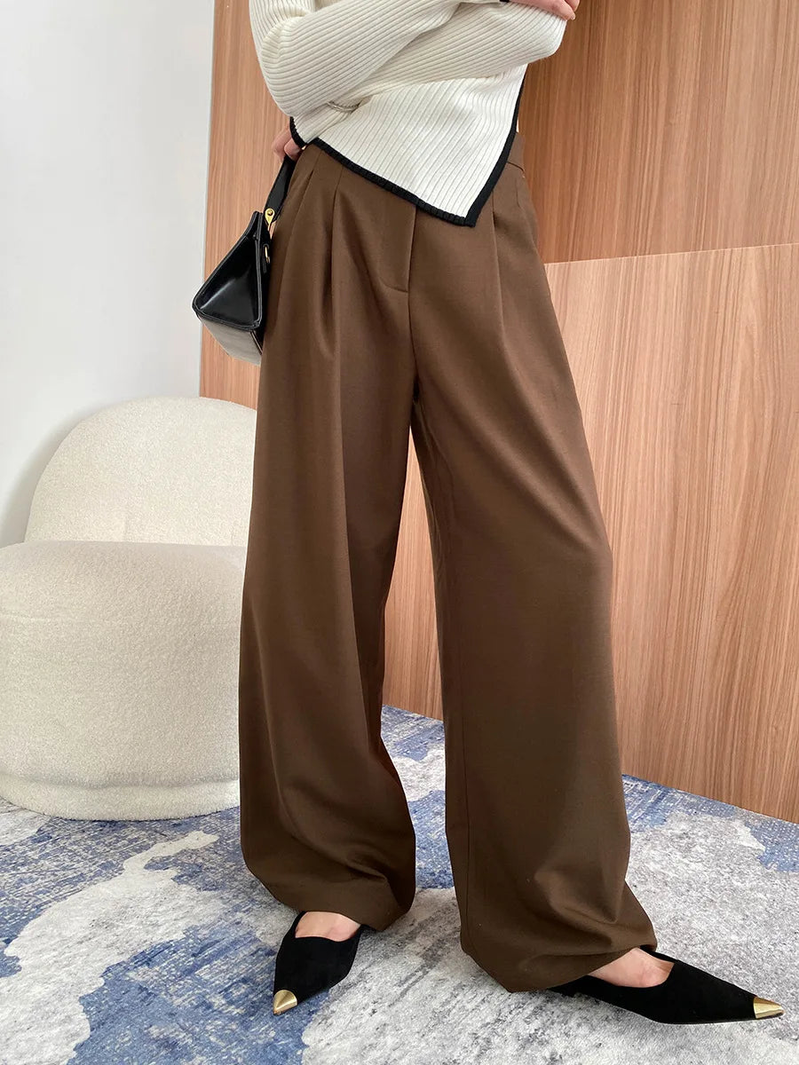 Spring and Autumn Women's Casual Solid Color Loose Jacket+V-neck Vest+Wide Leg Pants Set
