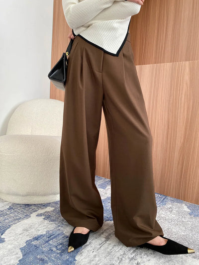 Spring and Autumn Women's Casual Solid Color Loose Jacket+V-neck Vest+Wide Leg Pants Set