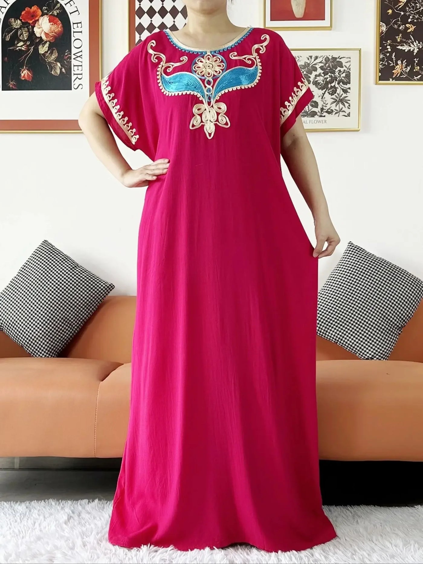 New Dubai Lady Party Summer Solid Cotton Dress with Scarfs African Dashiki Women Maxi Cotton Embroider Loose Vestidos