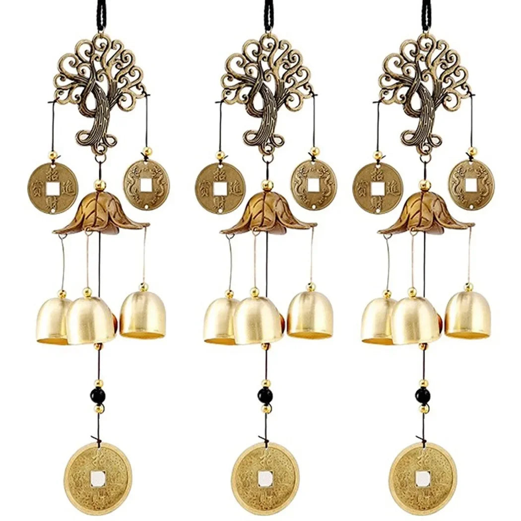 Metal Wood Money Tree Wind Chimes Bell Good Lucky Home Garden Outdoor Indoor Wall Hanging Use Elegant Sound Decorations