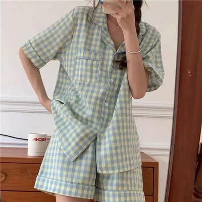 New Women Sleepwear Cartoon Pajamas Female Short  Pants Short Sleeved Summer Spring Loungewear Fashion Home Clothing Homewear