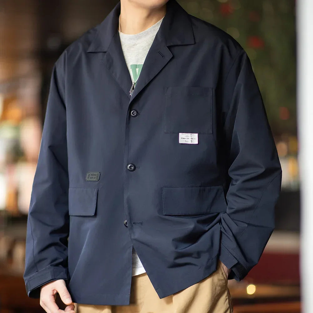 Maden Mountain Style Outdoor Multi-Pocket Suit Jacket Cityboy Flat Lapel Casual Versatile Coat Men's Blazer Spring And Autumn